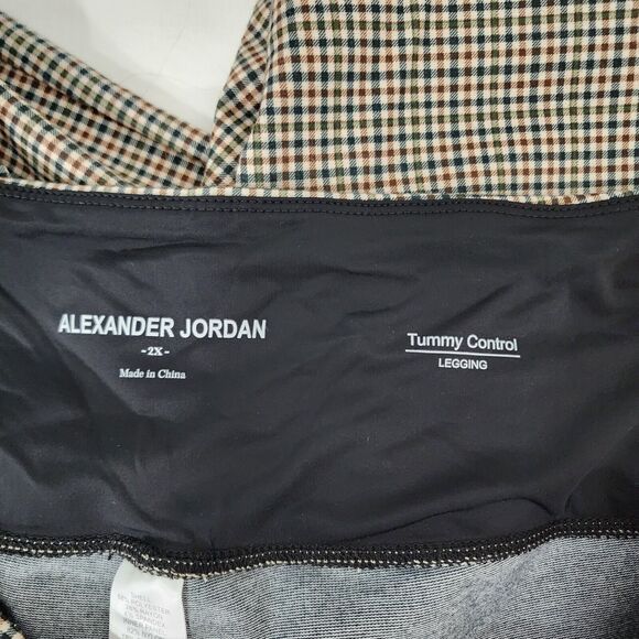 Alexander Jordon Leggings Sz 2X Plaid Tummy Control Pull On Multi Brown Slimming - Picture 6 of 8